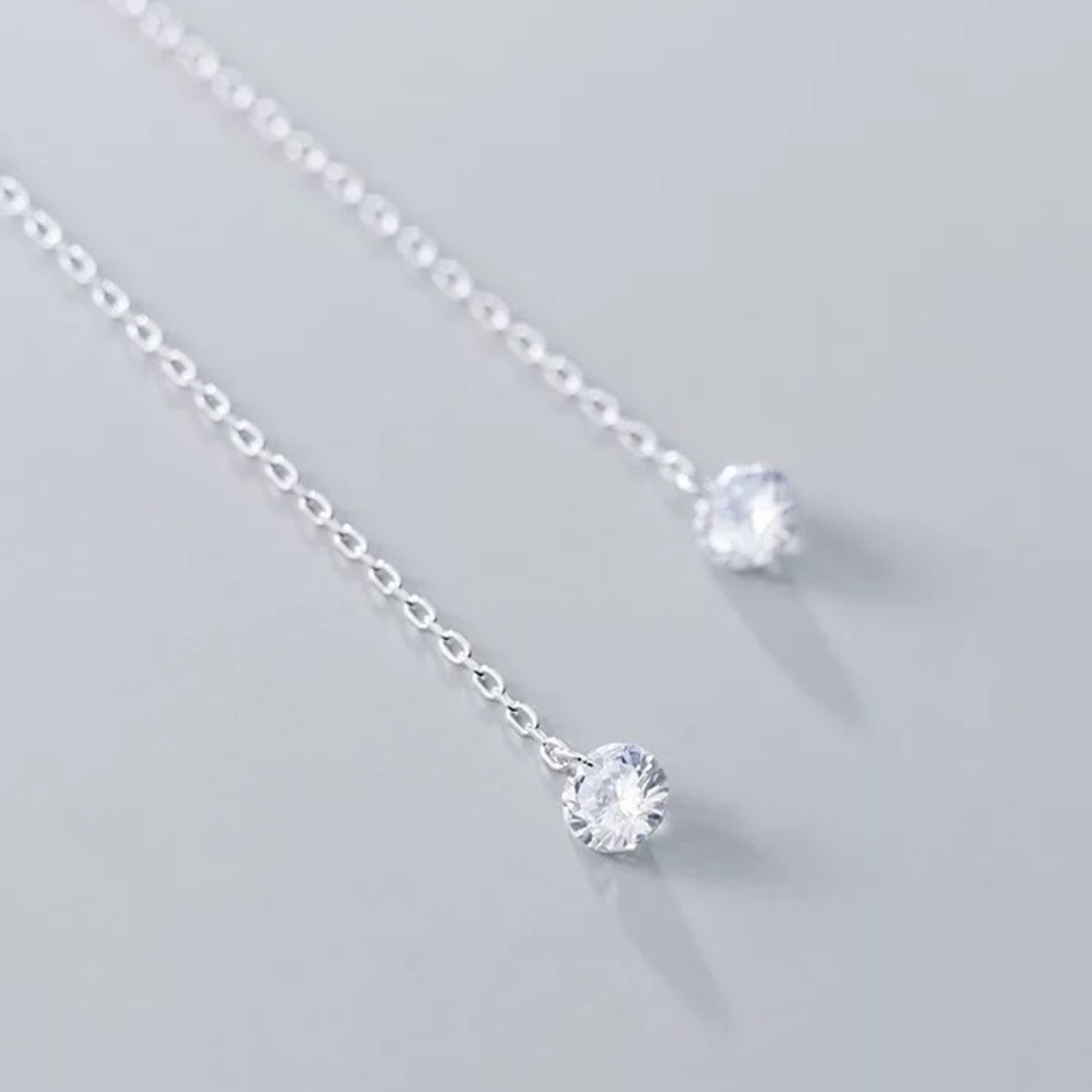 925 Sterling Silver CZ Threader Earrings - Picture 4 of 4